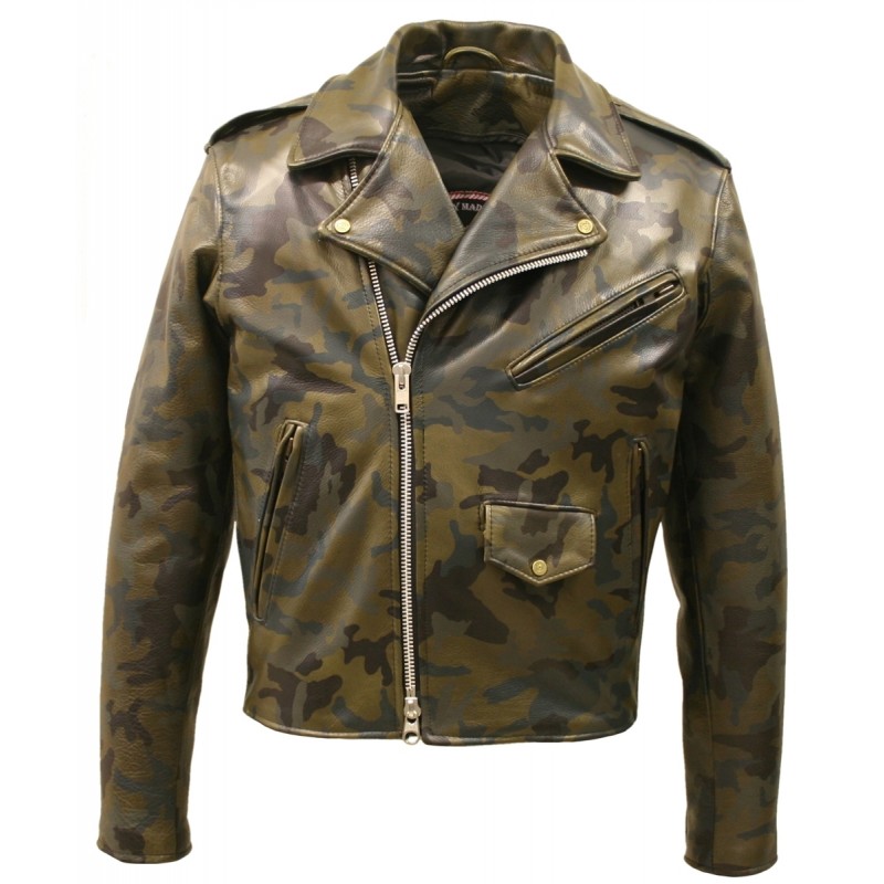Leather Camouflage Biker Jacket Custom Made