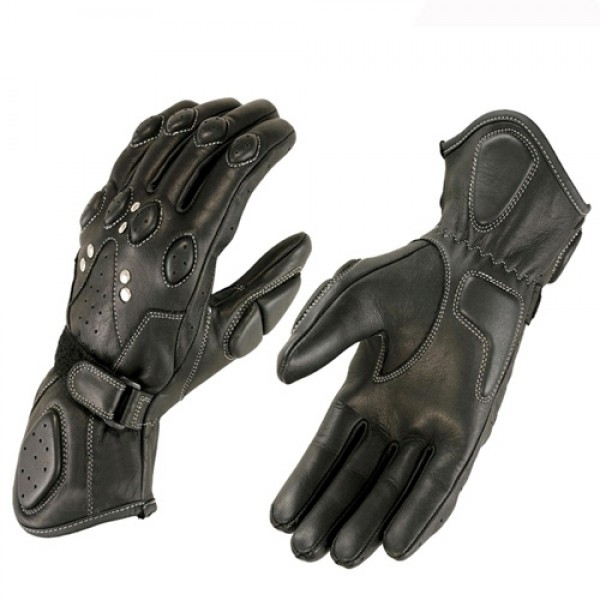 Motorcycle Black Leather Gloves 